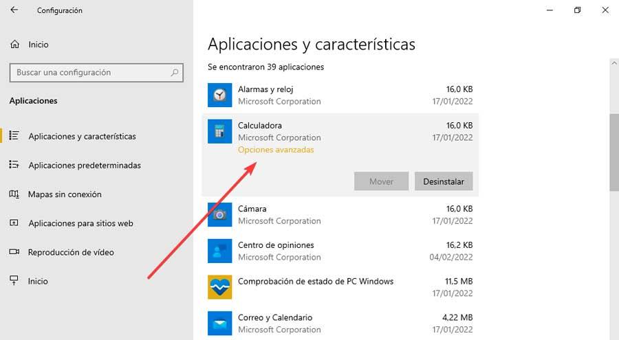 Windows 10 Aplicaciones y opciones avanzadas