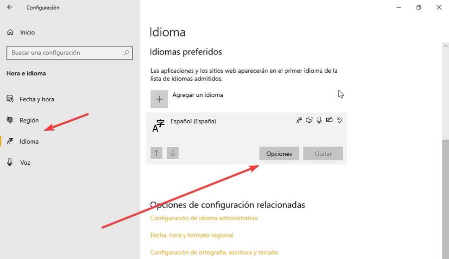 Windows 10 Idiome und Optionen