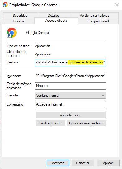 Certificado error Chrome