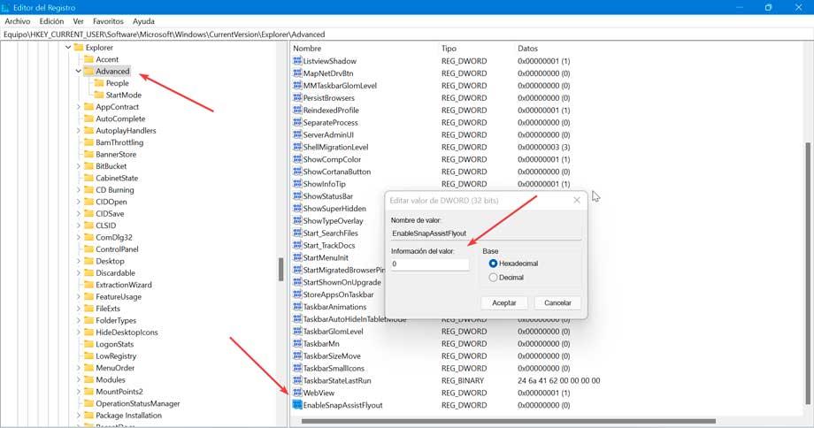 Aktiver eller deaktiver Snap Layouts fra Registrering på Windows 11