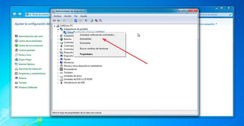 Actualizar software de controlador en Windows 7