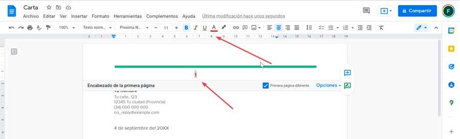 Google Docs cambiar aspecto del número de página