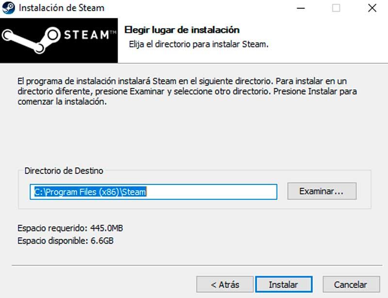 Instalación Steam destino