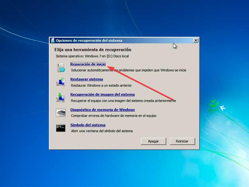 Reparación de inicio en Windows 7