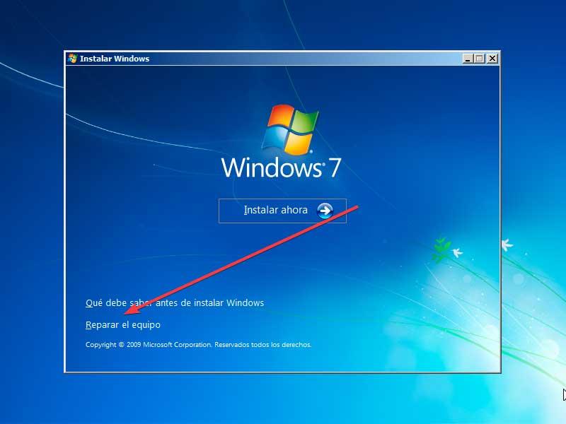 Reparar el equipo en Windows 7