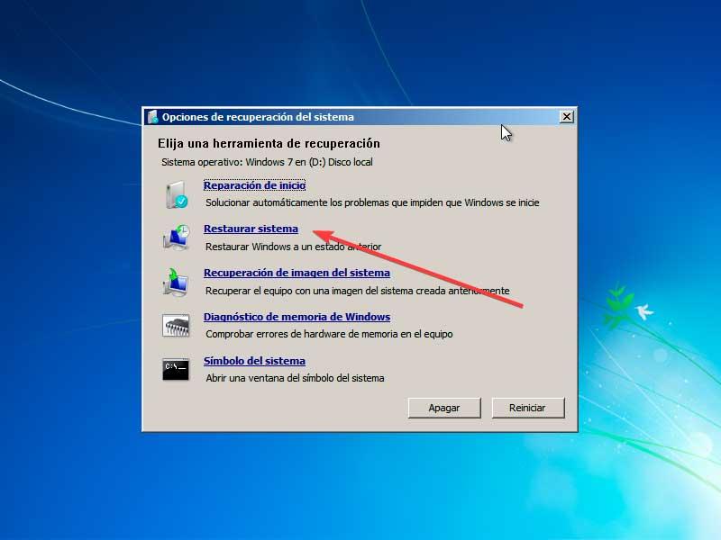 Restaurar el sistema en Windows 7