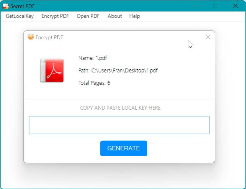 Secret PDF copiar clave generada