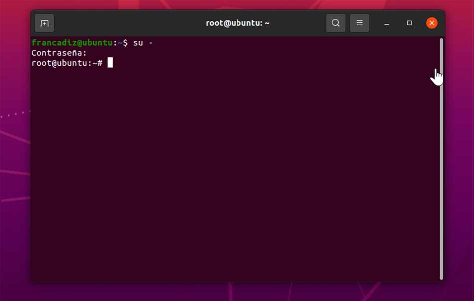 Terminal de Linux autenticado como root