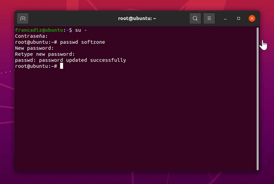 Terminal de Linux alterou a senha de um usuário como administrador