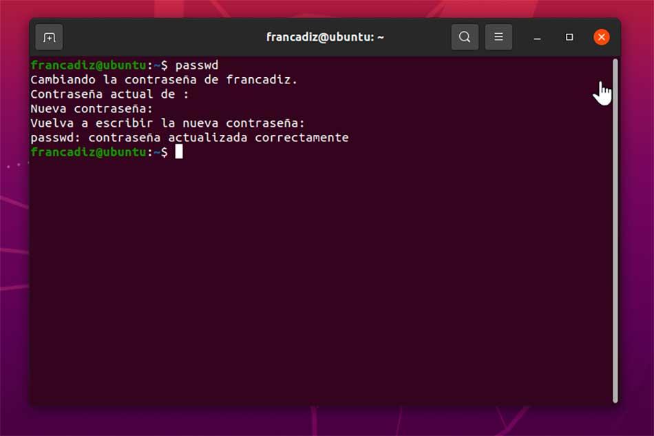 Terminal for Linux cambiar kontraseña de usuario