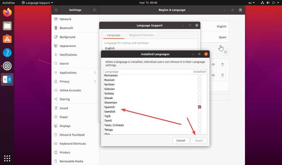 Ubuntu udvalgt spansk og aplicar