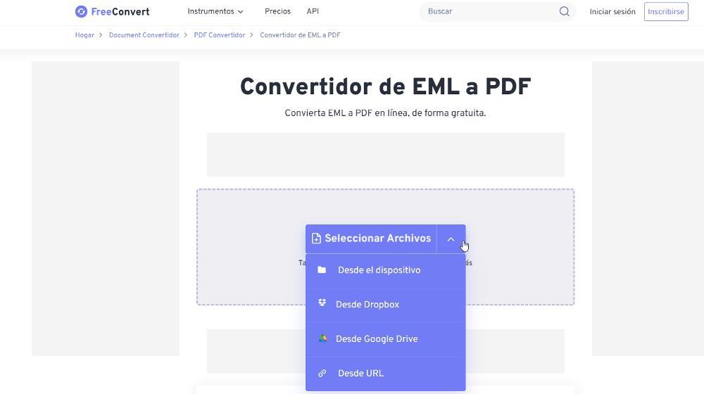 Convertir de EML a PDF con FreeConvert