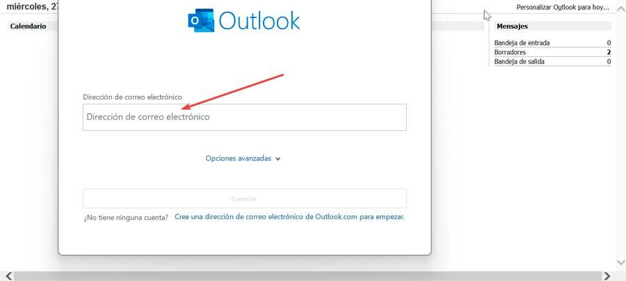 Applicación Outlook dirección de correo