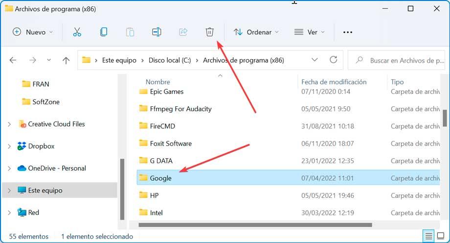 Delete Google folder from Program Files