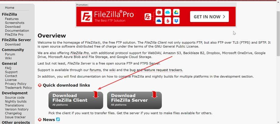 Descargar FileZilla client