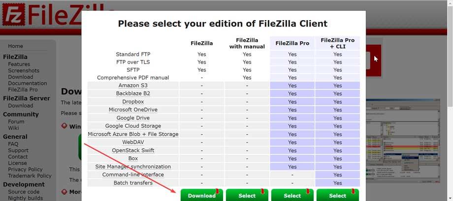 Descargar edición de FileZilla