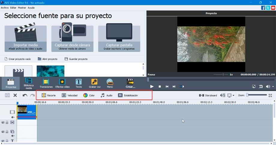 AVS Video Editor opciones básicas de edición