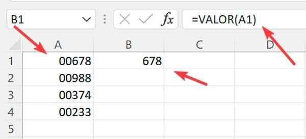 Excel remover ceros con la función valor