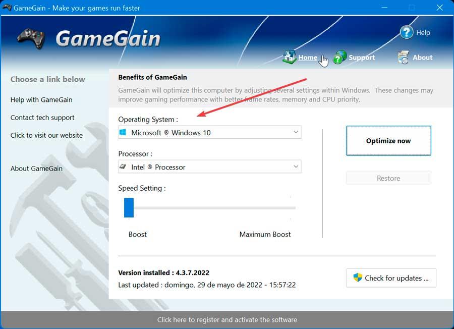GameGain elegir sistema operativo