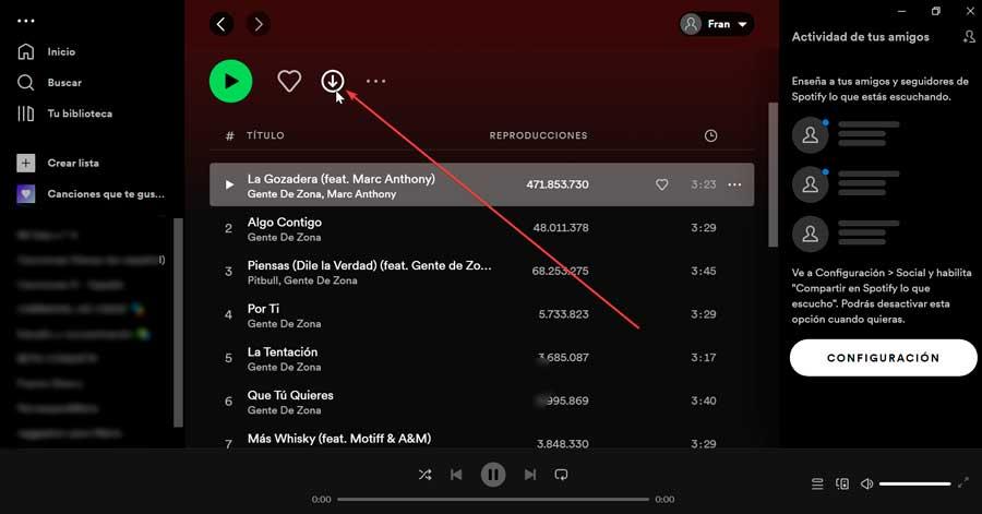 Spotify álbumes descargar canciones