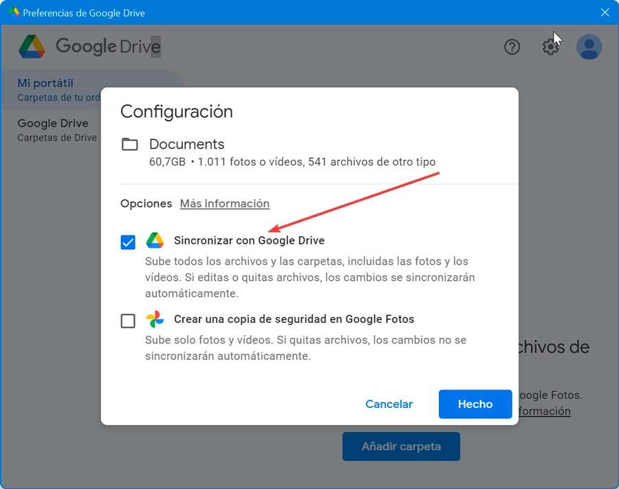 Google Drive settings