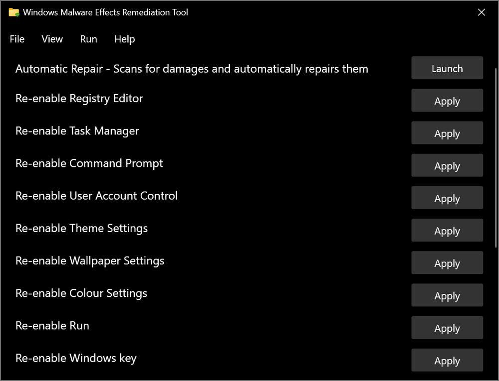 Windows Malware Effects Remediation Tool 