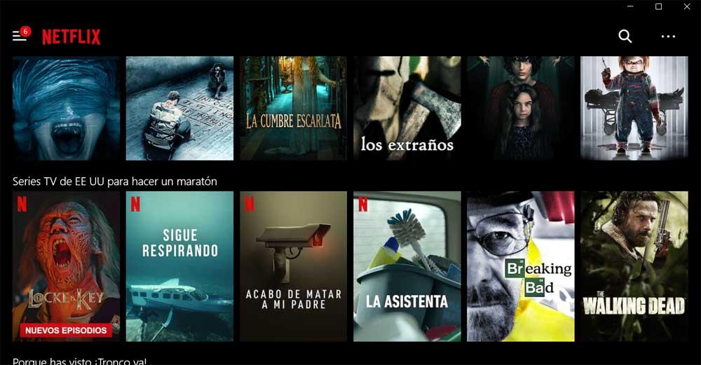 interfaz app Netflix