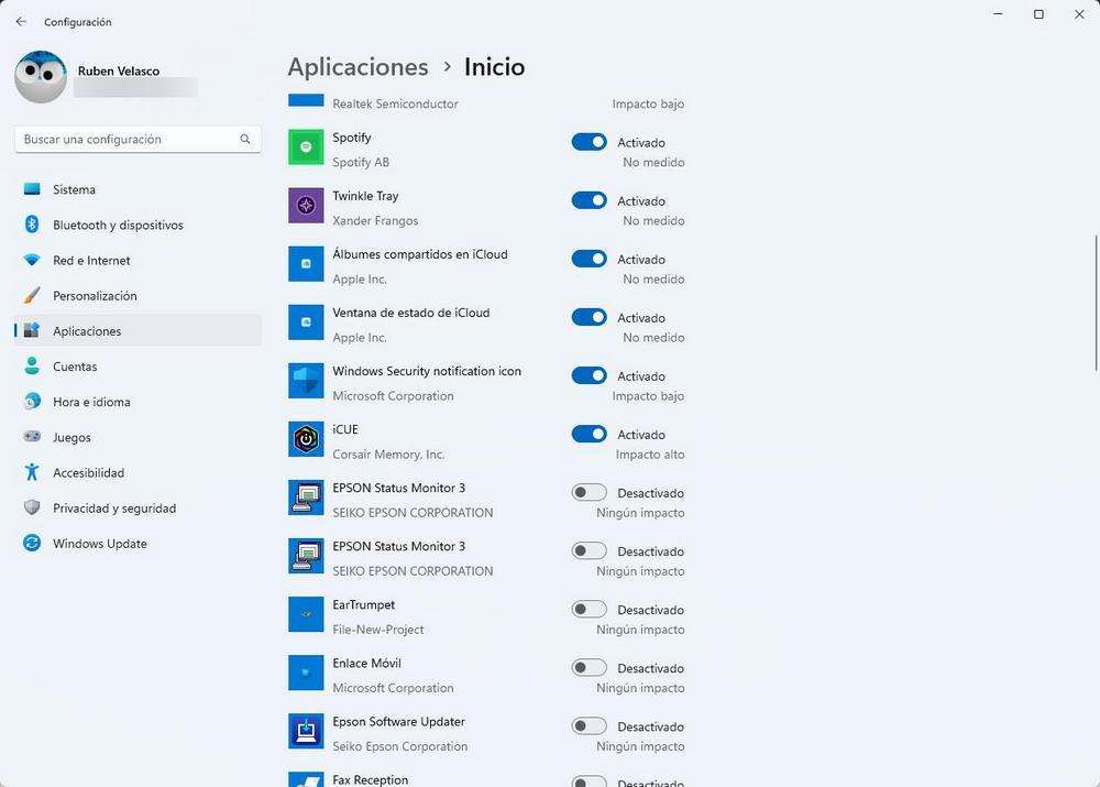Apps al inicio en Windows 11