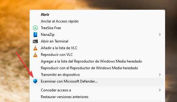 Windows Defender Analizar con Menú contextual