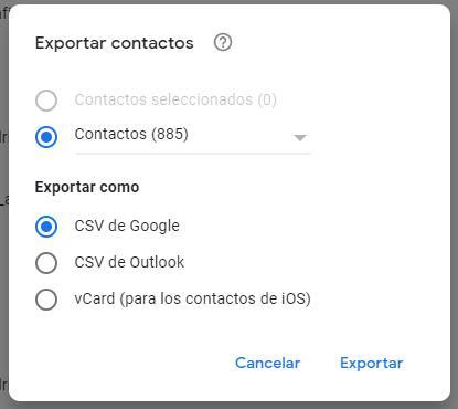 Exportar contactos Gmail