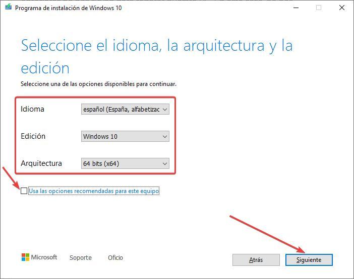 Medio instalación Windows 10