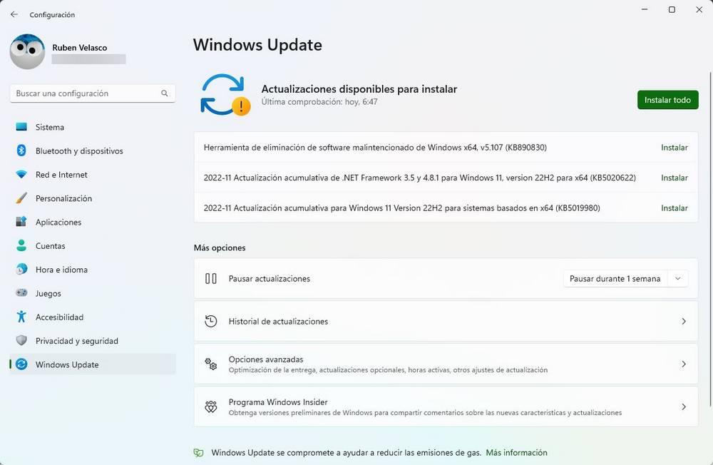 Windows Update noviembre 2022