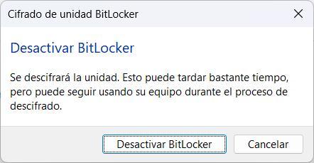 Desactivar BitLocker en una unidad