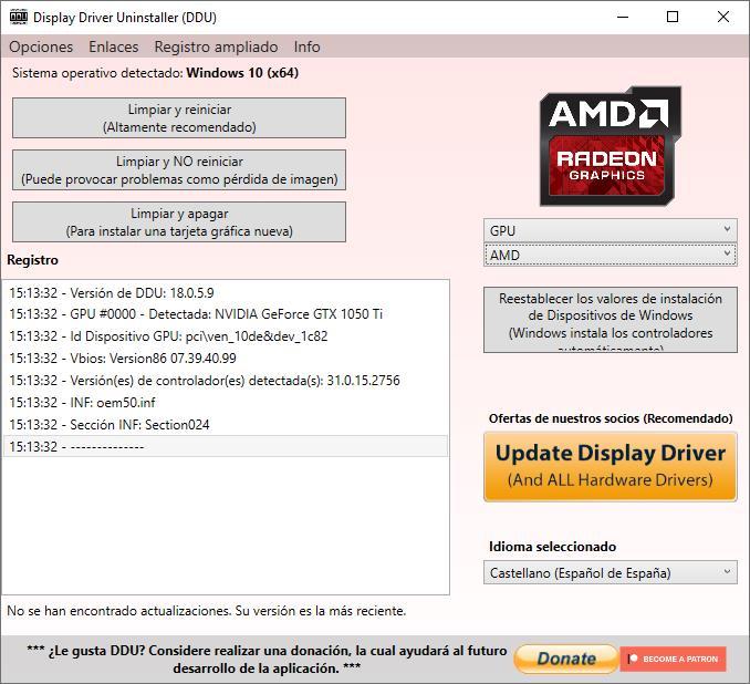 AMD Desinstalar drivers gráfica DDU