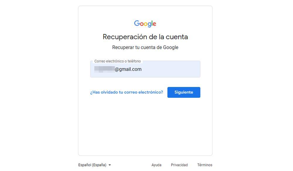 Återställer cuenta Gmail
