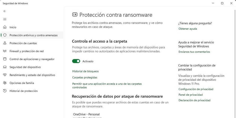 Protección Ransomware Windows Defender - 2