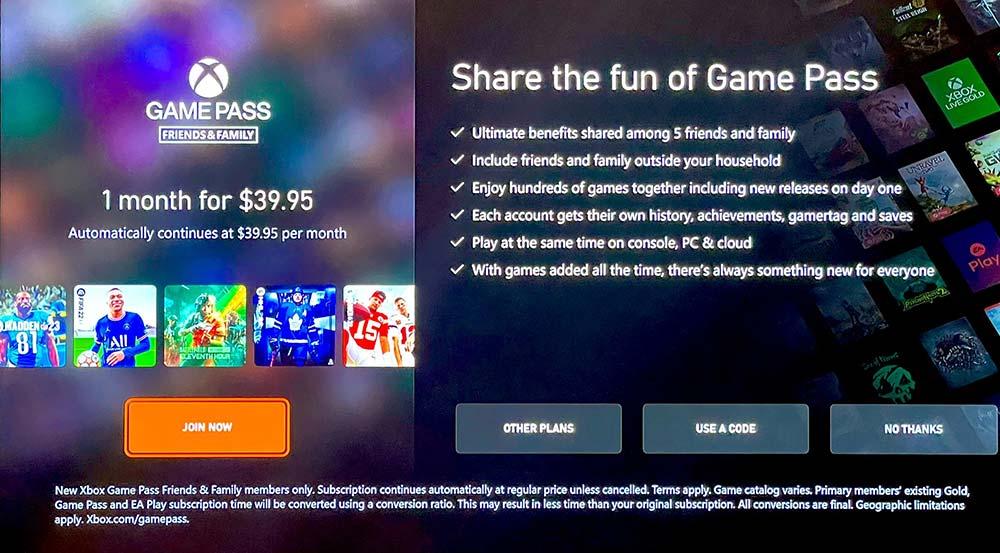 Game Pass family subscription
