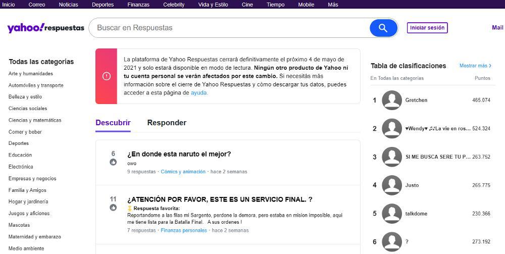 Yahoo! Respuestas cierre