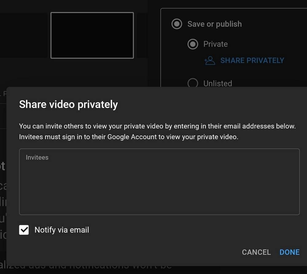 Compartir vídeo privado correo YouTube