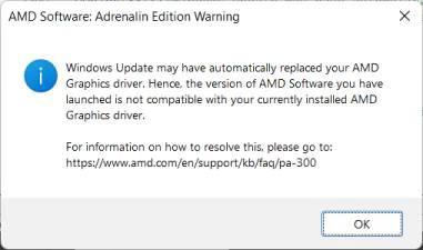 Mensaje error driver AMD Windows 11