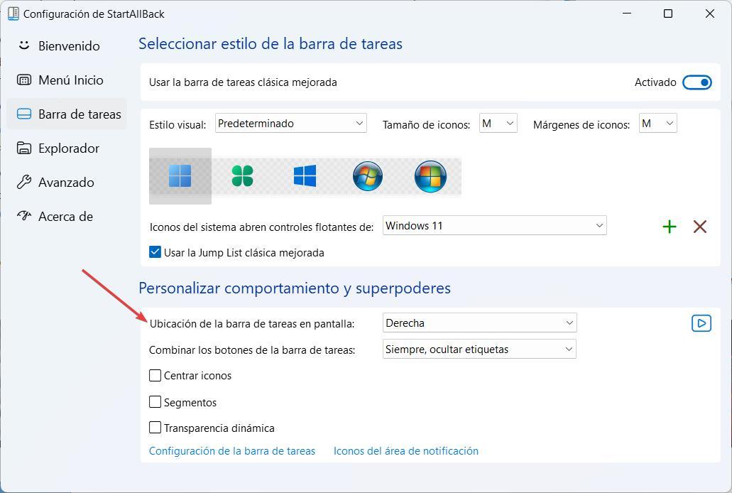 Cambiar posición barra de tareas Windows 11