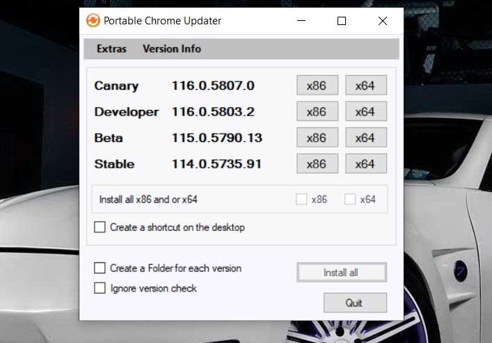 interfaz Portable Chrome Updater