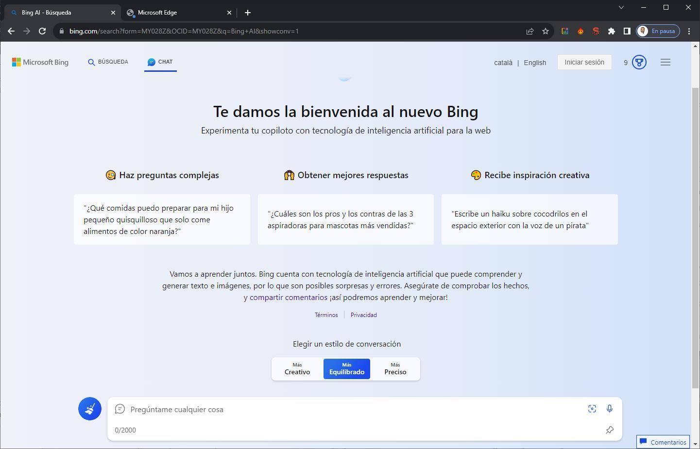 BingChat en Chrome