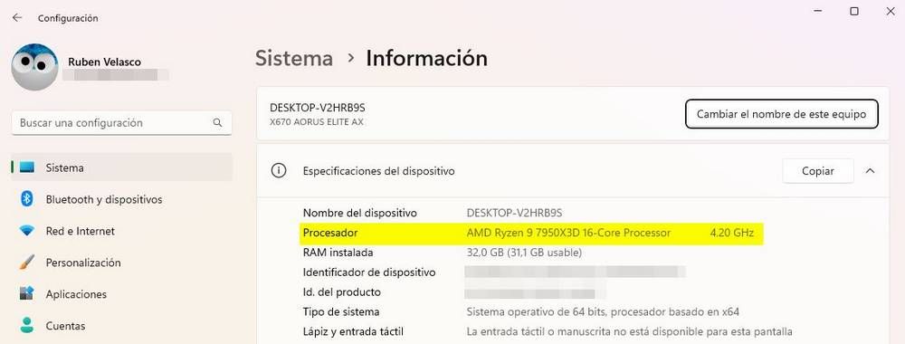 CPU usada en Windows 11