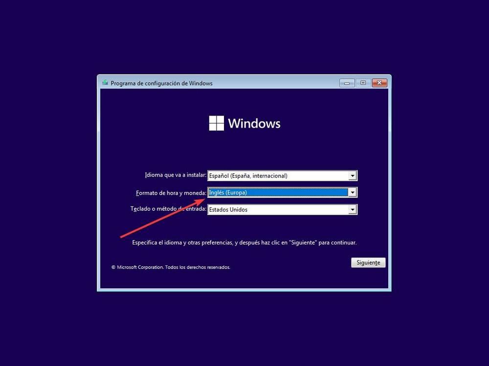 Instalar Windows 11 inglés Europa