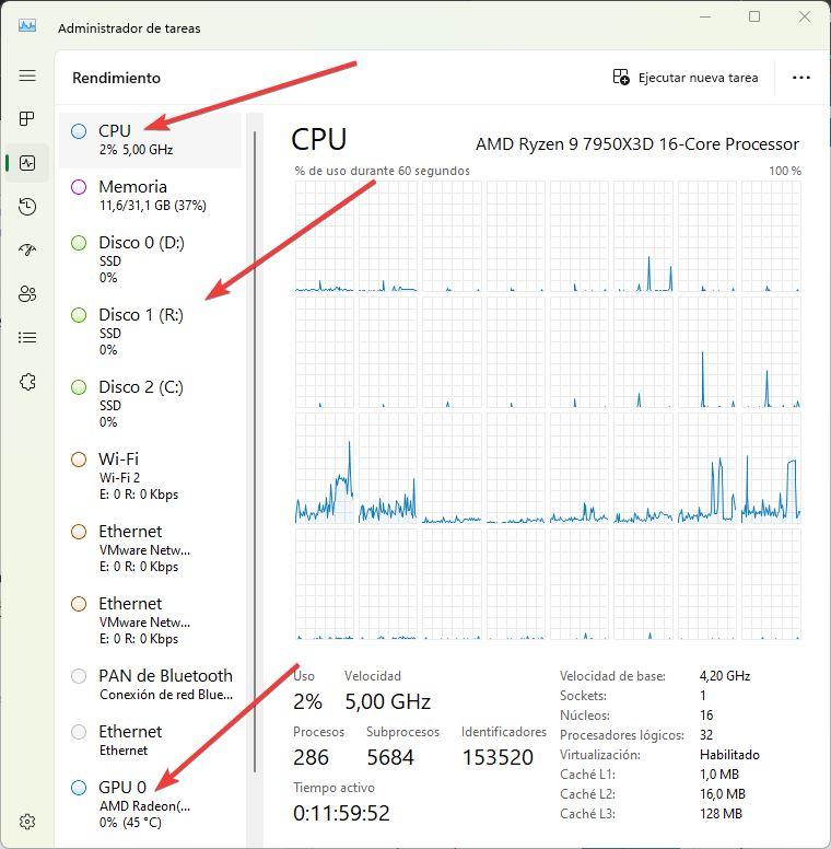 CPU SSD GPU Administrador Tareas