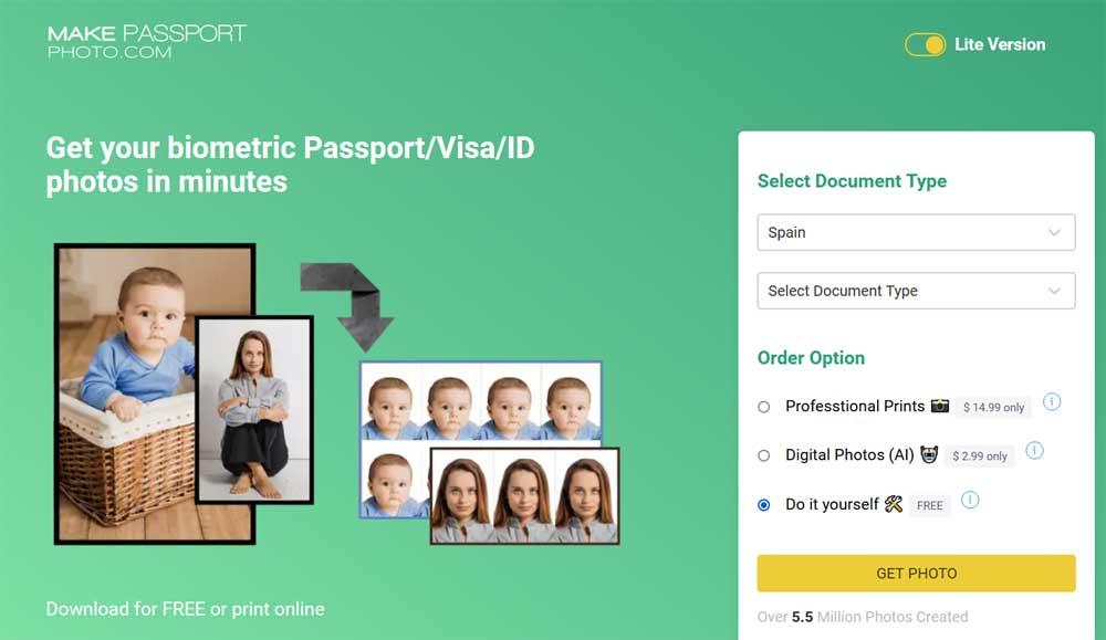 Make Passport Photo interfaz