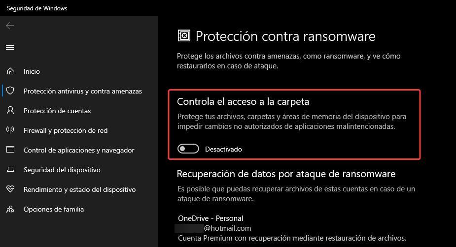 Protección rasonware Windows