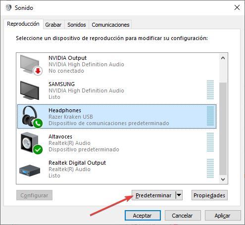 Salida de audio por defecto en Windows