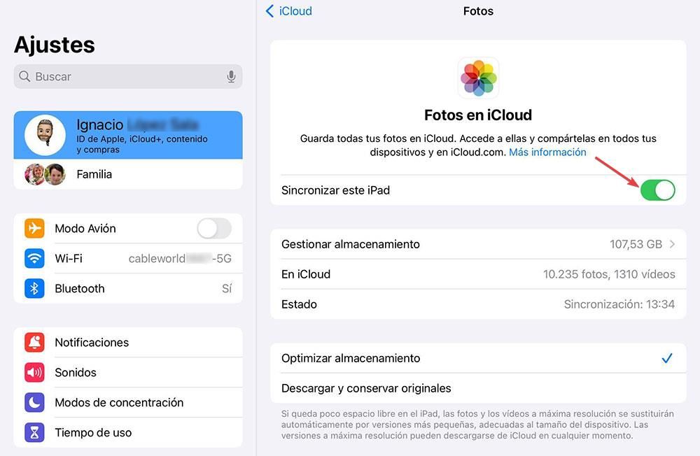 Desactivar sincronización fotos con iCloud